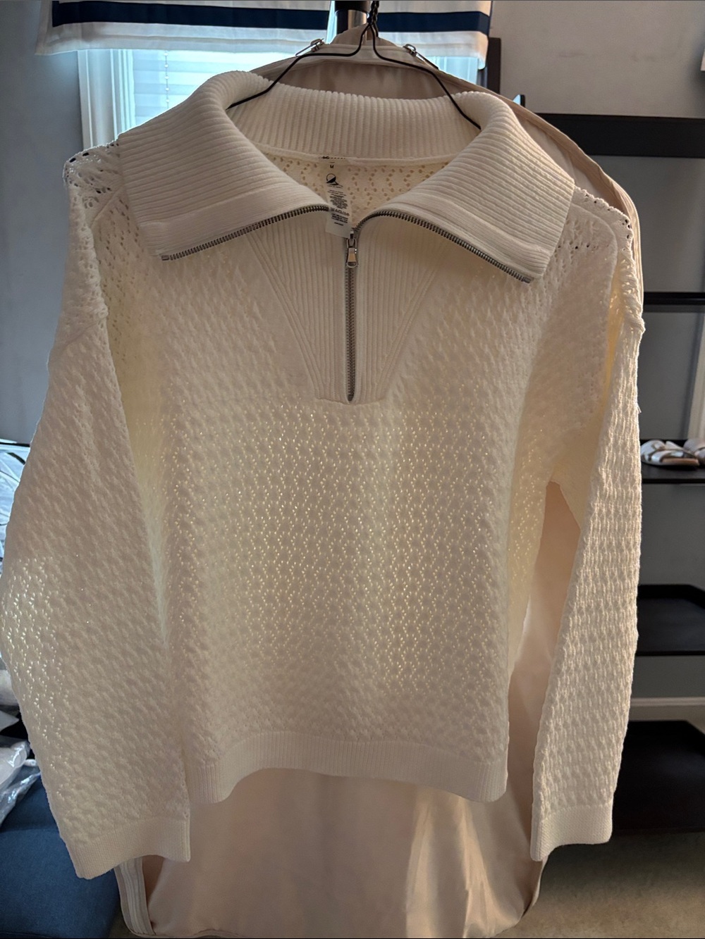 Lou & Grey Cream Half-Zip Textured V-Neck Sweater